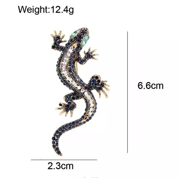 💎250💎 SPECTACULAR BLACK BLUE GREEN CHAMELEON LIZARD CRYSTAL BROOCH PIN PENDANT - Picture 6 of 16